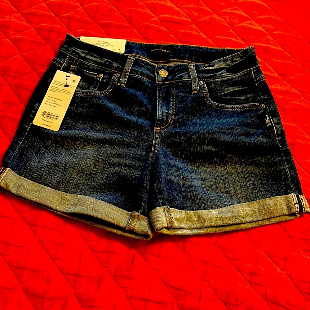 Silver Jeans Dark Blue Rolled Hem Denim Shorts